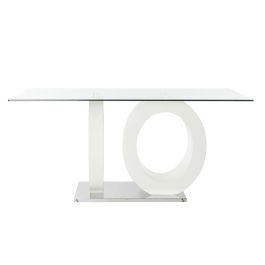 Mesa de Comedor DKD Home Decor Cristal Transparente Blanco Madera MDF (160 x 90 x 75 cm)