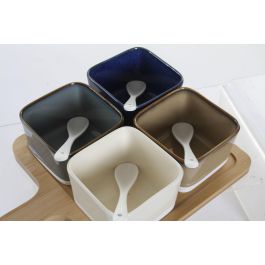 DKD Home Decor Aperitivo Moderno Set de 5 Piezas Bambú Porcelana Marrón Beige 27 x 20 x 1.3 cm