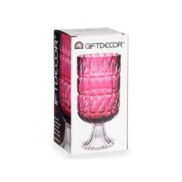 Giftdecor Jarrón de Cristal Tallado Rosa Oscuro 13x26.5x13 cm (6 Unidades)