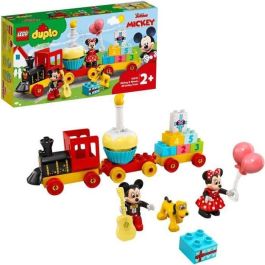 LEGO DUPLO 10941 Tren de cumpleaños de Mickey y Minnie, tren de juguete para bebés con pastel y globos