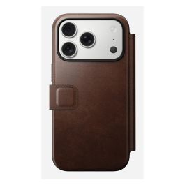 Nomad Modern Leather Folio para iPhone 17 Pro - Funda de Cuero Marrón Rustic con 3 Bolsillos, Compatible con MagSafe, Cierre Magnético