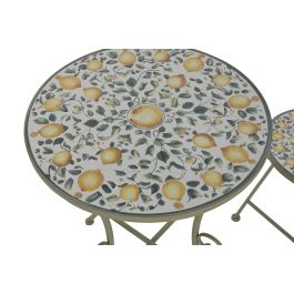 DKD Home Decor Mesa Terraza y Jardín Verde Amarillo Hierro Piedra Set 3 Piezas 60x71x60 cm