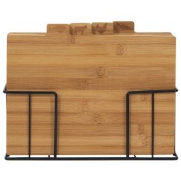 Cook Concept Juego de 4 Tablas de Cortar de Bambú con Pictogramas de Carne, Pescado, Ave y Verdura y Soporte Metálico