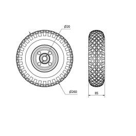 Ruedas Alex Rueda Neumática con Núcleo Metálico y Rodamiento de Bolas, Carga Máxima 175 kg, Ø 26 cm