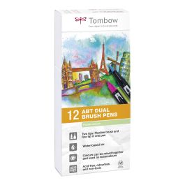 Tombow Rotuladores Abt Dual Brush Doble Punta Fina-Pincel C-Surtidos Pastel Estuche 12 Ud