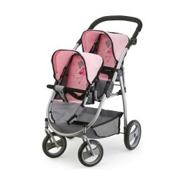 Coche de muñeca gemelar gris/rosa 76x63x4 6cm