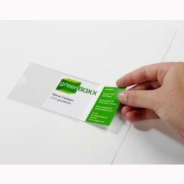 Durable pocketfix funda autoadhesiva c/etiquetas en blanco 90x57mm transparente en pack de 100