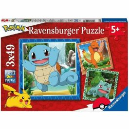Set de 3 Puzzles Pokémon Ravensburger 05586 Bulbasaur, Charmander & Squirtle 147 Piezas