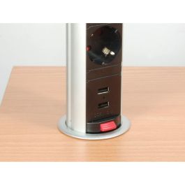 Equip Regleta pop up para mesa con 3 tomas + 2 tomas usb cable de 1´8 metros y botón de apagado y encendido