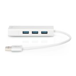 Digitus USB-Hub 3-Port 3.0->3xA3.0 1xLAN integr. Kabel we Concentrador USB 3.0 de 3 Puertos con Adaptador LAN Gigabit Plata/Blanco