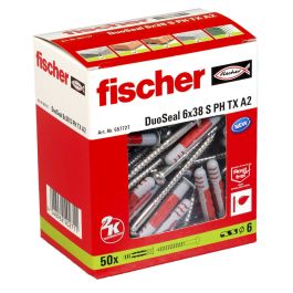 Tacos y tornillos Fischer DuoSeal 557727 S A2 Impermeables Ø 6 x 38 mm (50 Unidades)