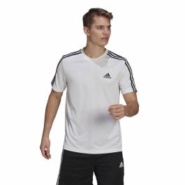 Camiseta de Manga Corta Hombre Adidas Aeroready D2M Sport 3 Bandas Blanco