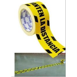 Cinta de señalización adhesiva 72mm x 25metros amarillo/negro "mantenga la distancia" Precio: 2.50000036. SKU: B19NZTKLFZ