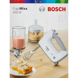 Bosch MFQ36480 Batidora de mano ErgoMixx 450W, 5 velocidades, función Turbo, varillas y ganchos, blanco/gris