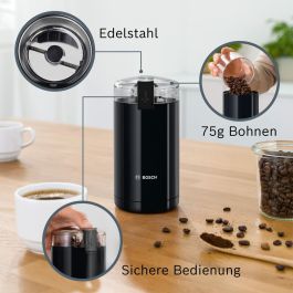Bosch TSM6A013B Molinillo de Café Eléctrico 180W, Capacidad 75g (10 Tazas), Cuchillas Acero Inoxidable, Negro