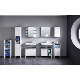 Trendteam smart living Armario con espejo y mucho espacio de almacenamiento, blanco/plata ahumado, 32 x 82 x 99 cm