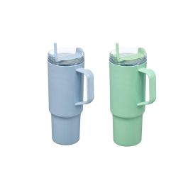 Kinvara Vaso con Pajita y Asa 1.2 L, Plástico, Surtido Azul/Verde, 14x30x10 cm (Set de 12)