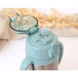 KioKids Botella de Acero Inoxidable con Asas Salvia 280 mL +6 Meses