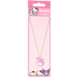 THE CARAT SHOP Colgante My Melody Hello Kitty, metal dorado, esmalte perlado, cadena chapada 40 cm con alargador