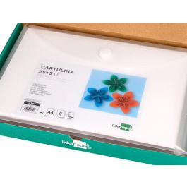 Cartulina Liderpapel A4 180 gr-M2 Blanco Paquete De 25+5 Hojas En Carpeta Dossier Transparente Con Cierre Velcro