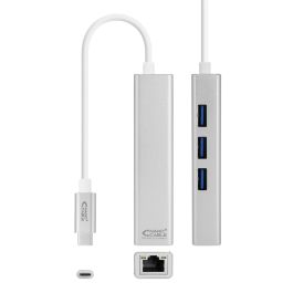 Nano Cable 10.03.0404 Hub USB-C a Ethernet Gigabit con 3 Puertos USB 3.0, Gris