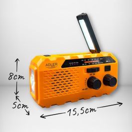 Adler Radio solar con manivela AD 1197, powerbank, linterna, FM, carga USB, 1200 mAh