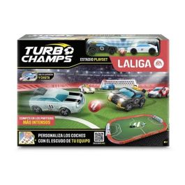 Estadio turbo champs la liga con 2 porterías con marcador de puntos, barreras y pegatinas ¡dale a la rueda y chuta! incluye 2 coches especiales