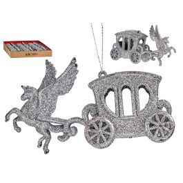 Adorno Árbol Navidad Carroza Unicornio Plateado Krist+ 15x8.5x4.5 cm (48 Unidades) Precio: 74.69000033. SKU: B13LM44XKW