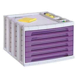 Fichero Cajones De Sobremesa Archivo 2000 305x370x215 mm Bandeja Organizadora Superior 6 Cajones Violeta Translucido