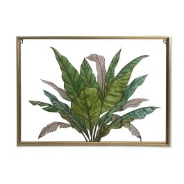 DKD Home Decor Decoración de Pared con Hojas Tropicales de Metal y Cristal Verde y Dorado 80x60x3 cm