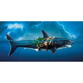 Playmobil 71793 Set de Figuras Piratas: Tiburón Gigante con Pirata, Mandíbula Móvil para Aventuras Marinas +4 años