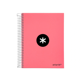 Antartik Cuaderno Espiral A5 Micro 120 Hojas 90gr Cuadro 5mm 5 Bandas 6 Taladros Color Coral