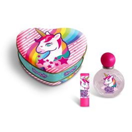 Lorenay Unicorn Corazón Estuche Metal Set 4 Piezas Eau de Toilette y Bálsamo Labial Caja Corazón