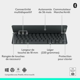 Teclado portátil - Inalámbrico - Logitech - Keys-To-Go 2 - para Tablet - AZERTY - Grafito