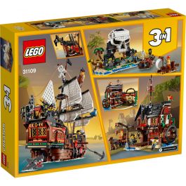LEGO Creator 3-in-1 31109 Barco pirata con velas móviles, cañones, 3 figuras, tiburón y loro
