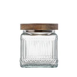 Tarro de vidrio cuadrangular con tapa de madera 0.5L - La Mediterranea (24 Unidades) Tarro de vidrio cuadrangular con tapa de madera 0.5L - La Mediterranea (24 Unidades)