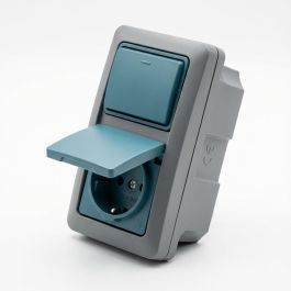 BUSCH JAEGER Combinación de enchufe con interruptor basculante AP gris/azulgroen Precio: 44.6369. SKU: B1J6W76M96