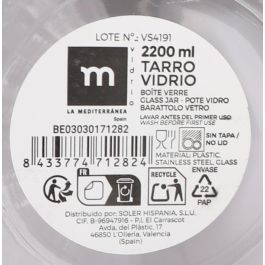 Anna Tarro de Vidrio con Tapa de Acero 2.20 Lt. - Medidas 11x11x27 cm (12 Unidades)