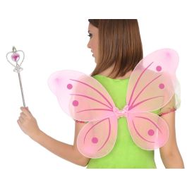 Alas de Hada Rosas con Varita y Detalles Brillantes 41x49 cm - Accesorio para Fiestas Infantiles y Temáticas de Fantasía