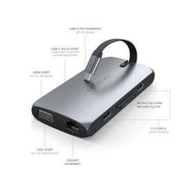 Satechi The Satechi USB-C On-the-Go Multiport Adapter helps make productivity portable. Designed for portability and convenience, the Adapter features USB-C PD charging, HDMI and VGA display ports, USB-A data ports, SD card slots, and Gigabit Ethernet, wi Precio: 130.5000004. SKU: B1HJTRNYB8