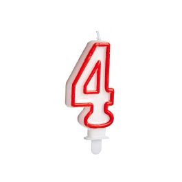 Vela Cumpleaños Número 4 Blanca Borde Rojo Arte Regal 4x8x1 cm (72 Unidades) Vela Cumpleaños Número 4 Blanca Borde Rojo Arte Regal 4x8x1 cm (72 Unidades)