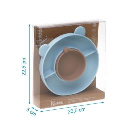 KioKids Plato de Silicona con 3 Compartimentos y Ventosa, Diseño Oso Azul para Bebés +6 Meses, Baby Led Weaning (BLW), Apto para Microondas y Lavavajillas