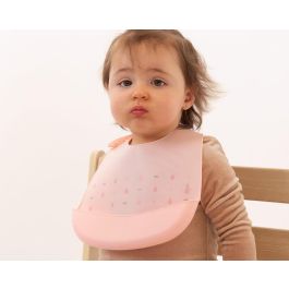 KioKids Babero Silicona Rosa con Bolsillo Recogemigas para Bebé +4 Meses Impermeable