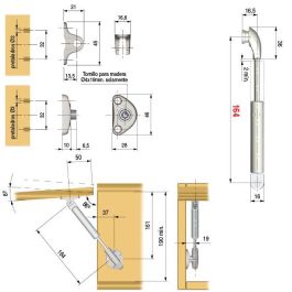 Italiana Ferramenta Pistón de Gas Compact Ascendente para Puertas de Mueble, con Soportes y Mecanismo Suave, 164mm, 80N