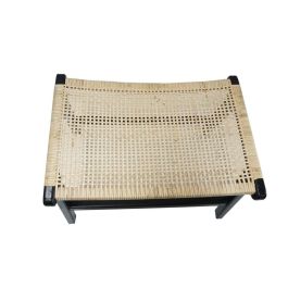 DKD Home Decor Descalzadora de Diseño Boho | Banco Asiento Teca y Ratán Negro Natural | Medidas 65x47x40 cm | Altura Asiento 39 cm