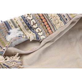 DKD Home Decor Funda Cojín de Poliéster Multicolor con Flecos y Cremallera 50x50 cm