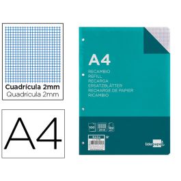 Recambio Liderpapel A4 100 Hojas 100 gr-M2 Cuadro 2 mm Con Margen 4 Taladros 24 unidades