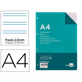 Recambio Liderpapel A4 100 Hojas 100 gr-M2 Pauta 5ª 2.5 mm Con Margen 4 Taladros