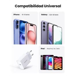 Ugreen 60450 Cargador Rápido USB-C 20W Power Delivery 3.0 Quick Charge 4+ para iPhone 16/15/14/13, Samsung Galaxy S23/S22