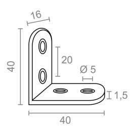 Edm Ángulo Refuerzo An24, Acero Inoxidable, 40x40x16 mm, 4 Unidades